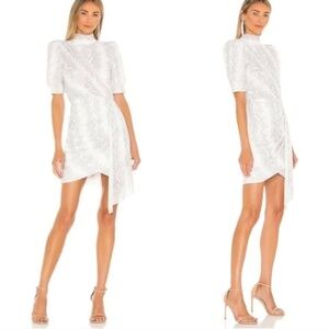 SAYLOR Luella Puff Sleeve Snake Print White and Silver Sequin Mini Dress, Size S